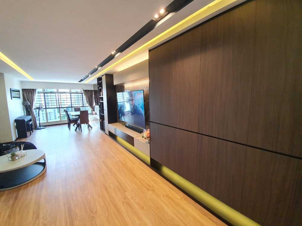 Modern Living Room with Vinyl Flooring and TV Console
