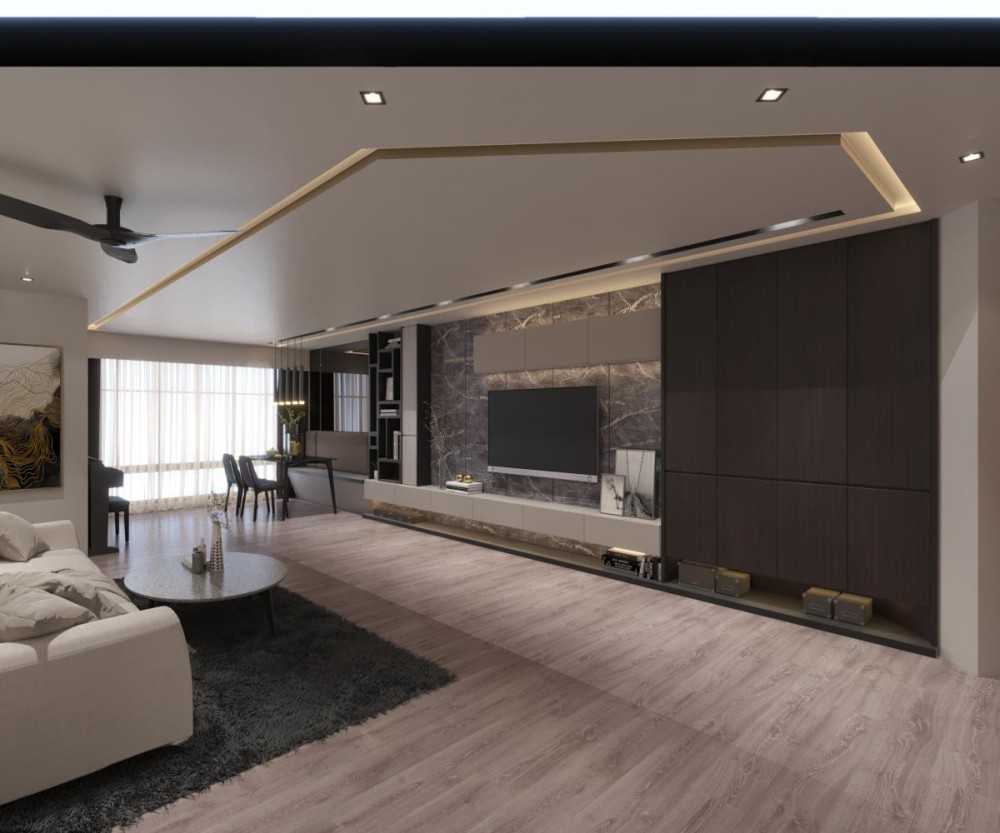 Modern Living Room with Vinyl Flooring and TV Console