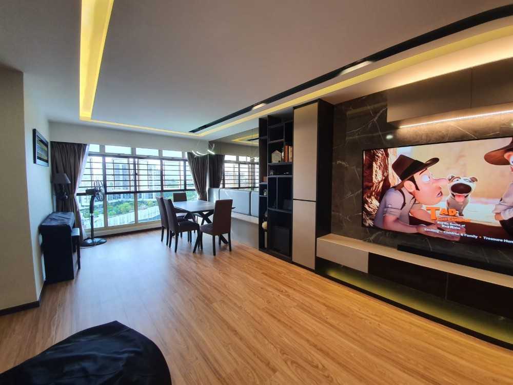Modern Living Room with Vinyl Flooring and TV Console