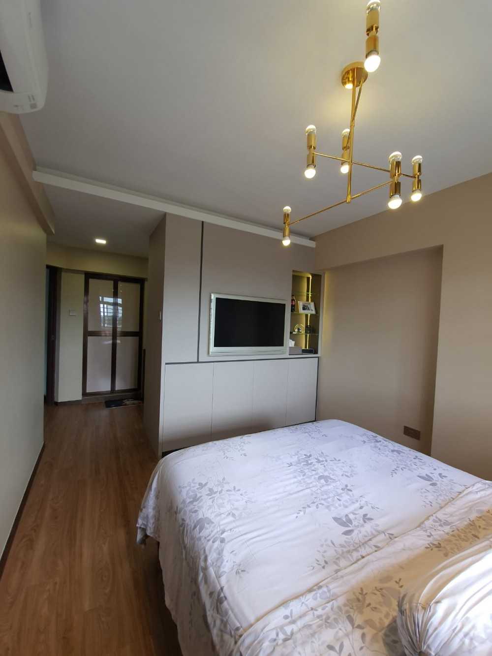 Modern Bedroom with Vinyl Flooring and Drop Ceiling