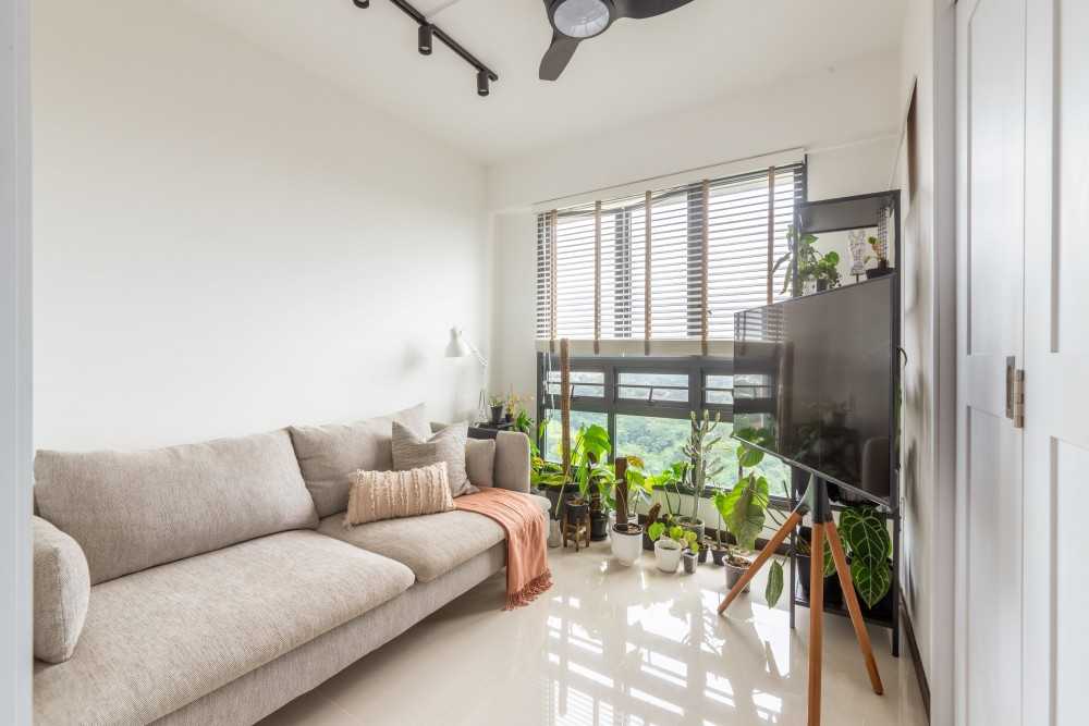 Minimalist Living Room with Marble Floor and Sofa