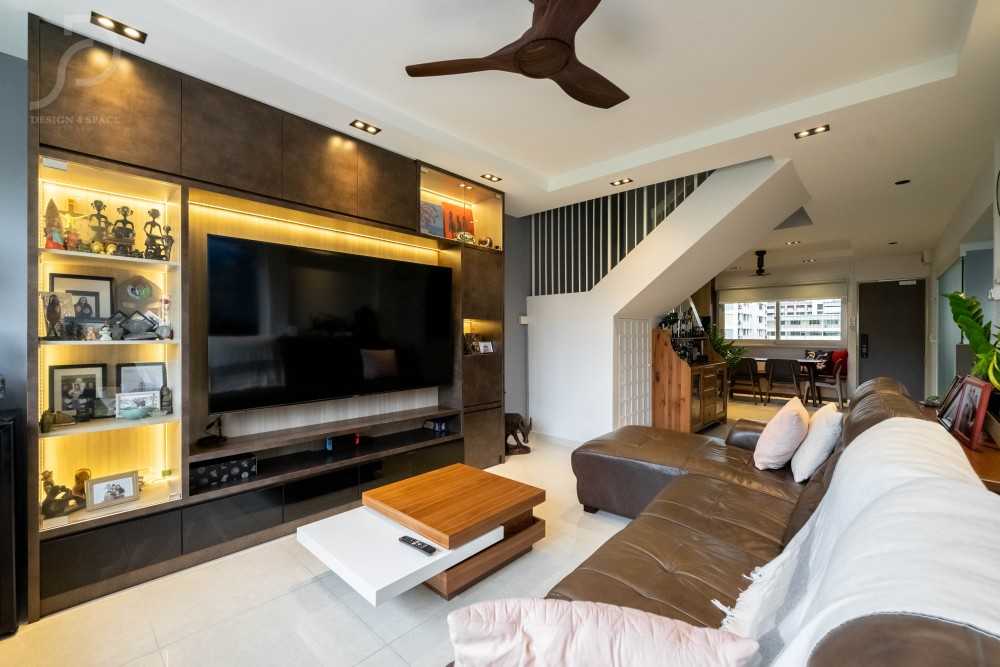 Contemporary Living Room with TV Console and Feature Wall
