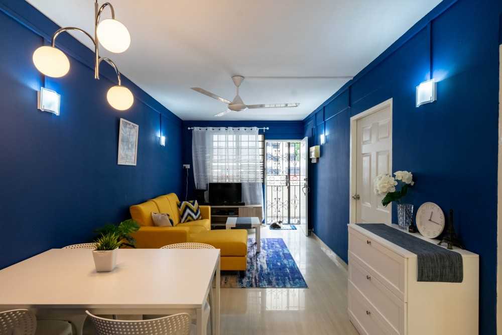 Contemporary Living Room with TV Console and Feature Wall