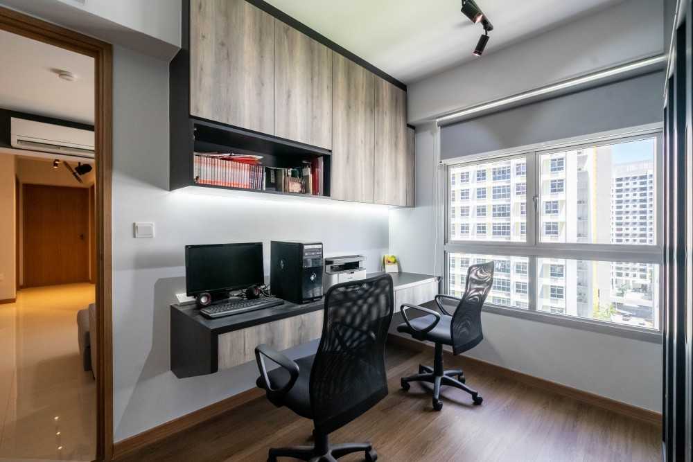 Modern Study with Storage Cabinets and Lighting