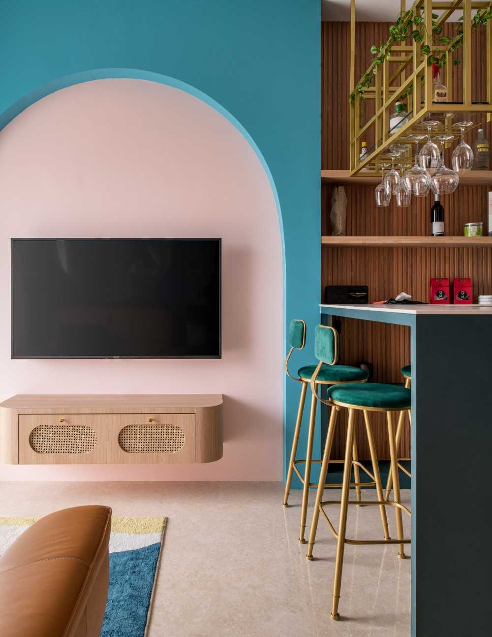 Eclectic Living Room with TV Console and Sofa