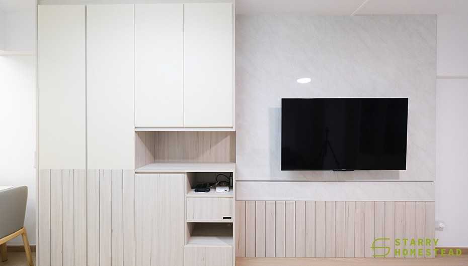 Scandinavian Living Room with Feature Wall and Paintings