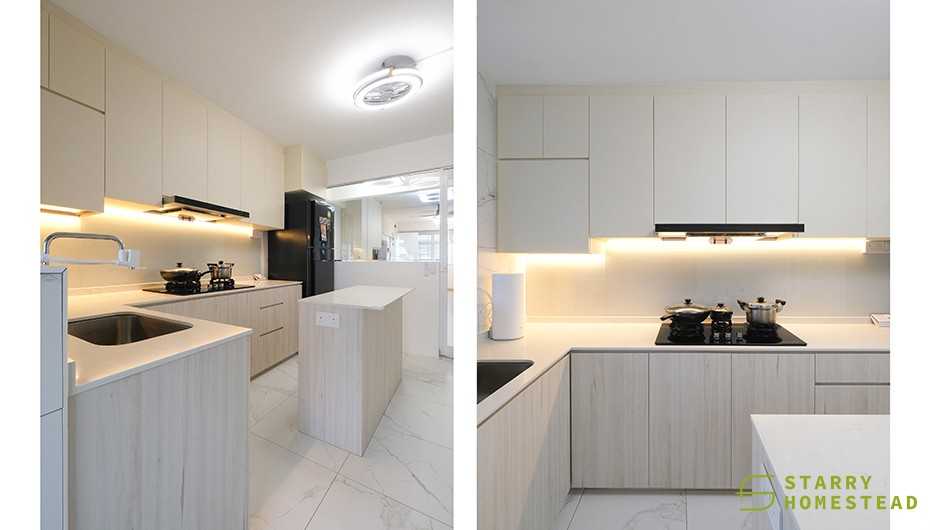 Scandinavian Kitchen with Kitchen Island and Refrigerator