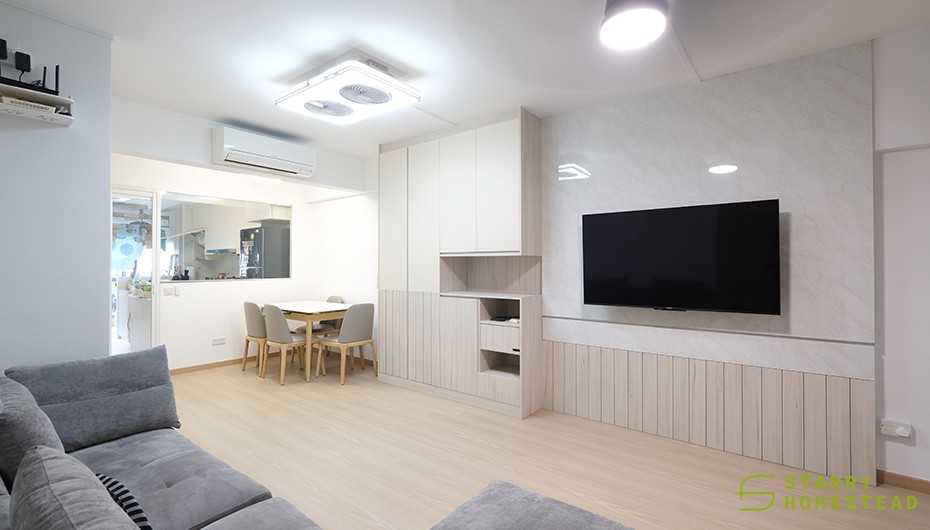 Scandinavian Living Room with Feature Wall and Flooring