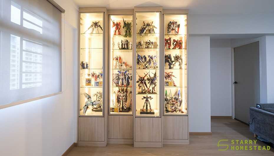 Scandinavian Living Room with Display Cabinets and Lighting