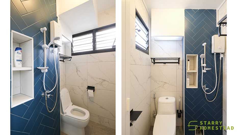Scandinavian Bathroom with Showers and Toilet Bowl