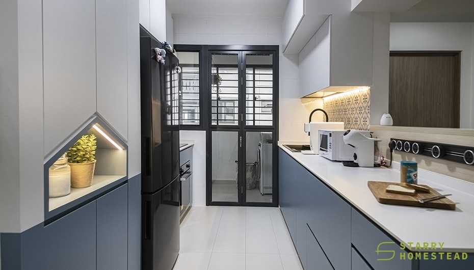 Scandinavian Kitchen with Countertop and Kitchen Backsplash