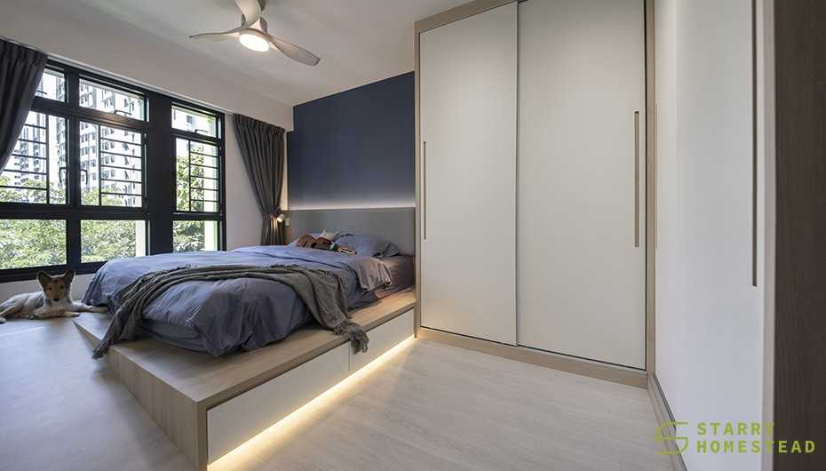 Scandinavian Bedroom with Platform Bed and Wardrobe