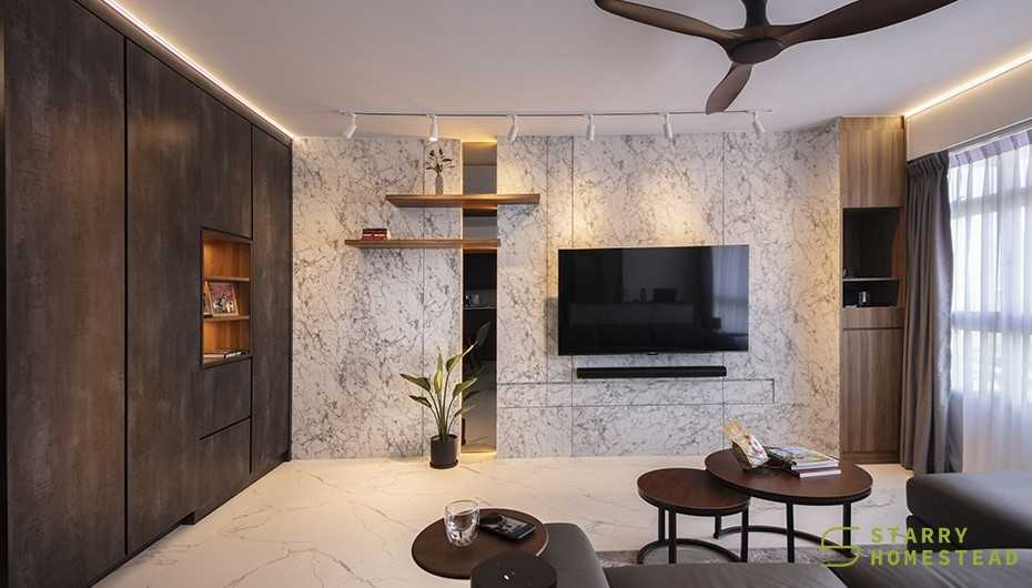Eclectic Living Room with Feature Wall and Coffee Table