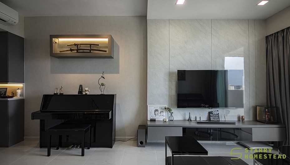 Modern Living Room with TV Console and Feature Wall