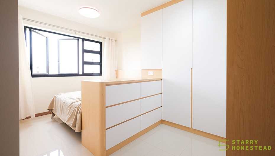 Scandinavian Bedroom with Wardrobe and Flooring