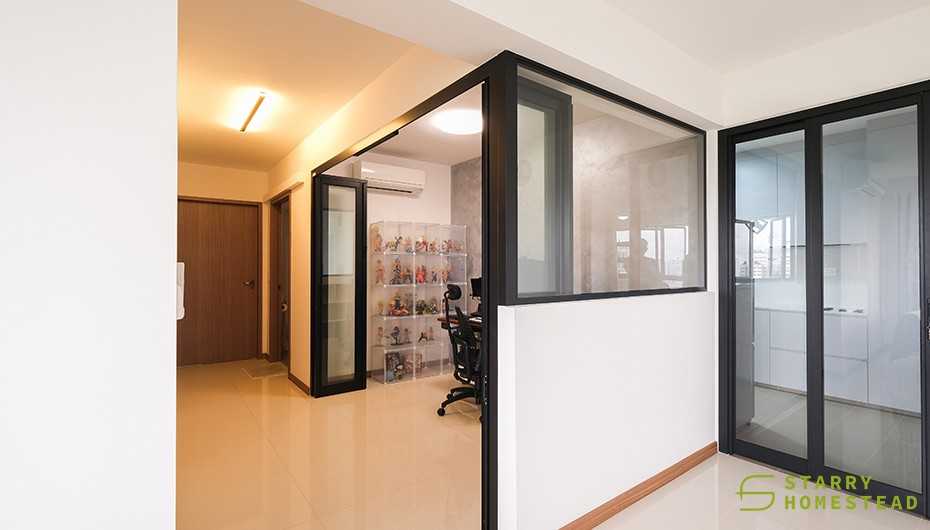 Scandinavian Gaming Room with Display Cabinets and Computer