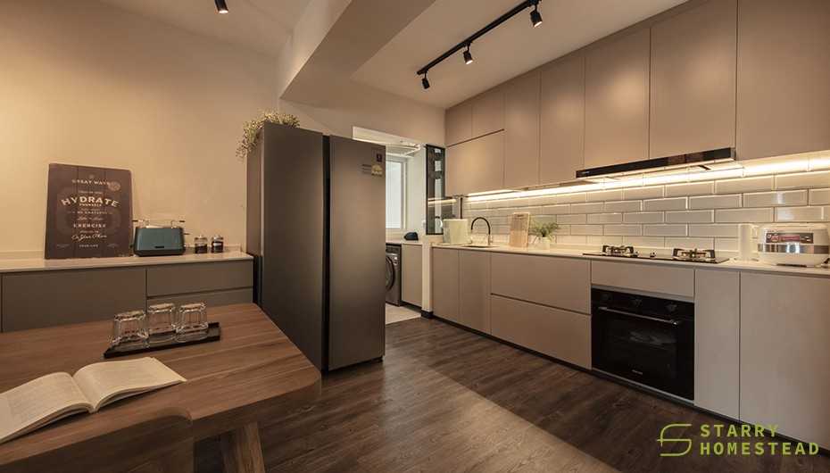 Scandinavian Kitchen with Countertop and Kitchen Backsplash