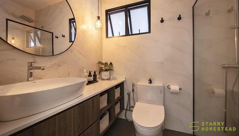 Country Bathroom with Countertop and Bathroom Storage