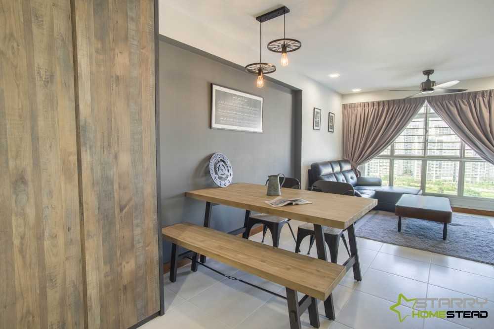 Industrial Living Room with Dining Table and Seating Bench