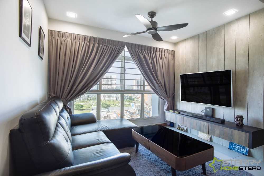 Industrial Living Room with TV Console and Sofa