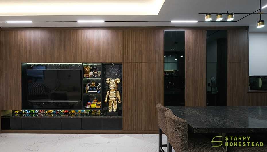 Modern Living Room with Storage Cabinets and Lighting