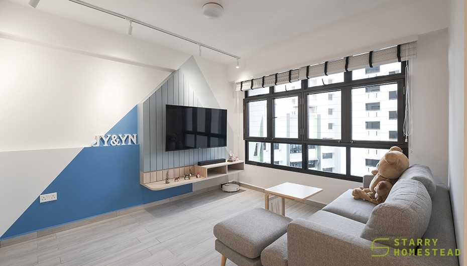 Scandinavian Living Room with Feature Wall and Sofa