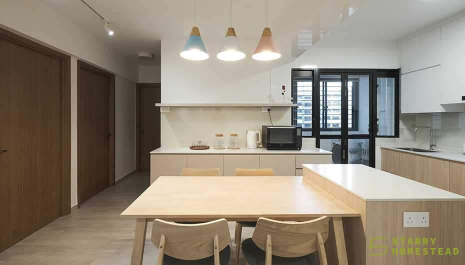 Scandinavian Dining Room with Dining Table and Lighting