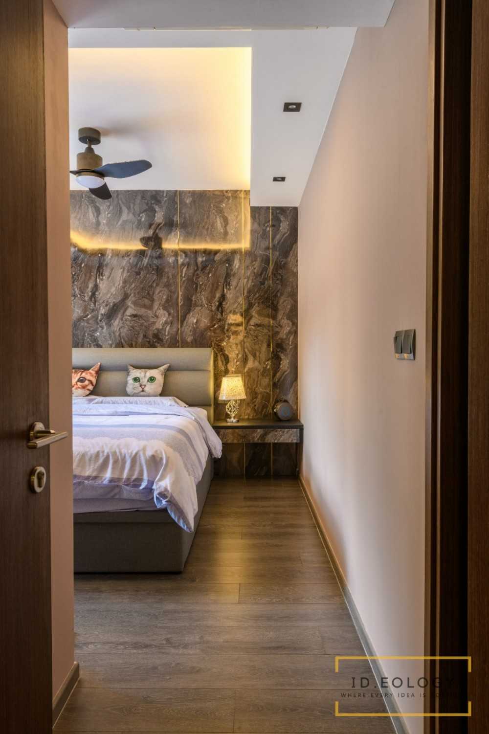 Modern Bedroom with Cement Floor and Marble Floor