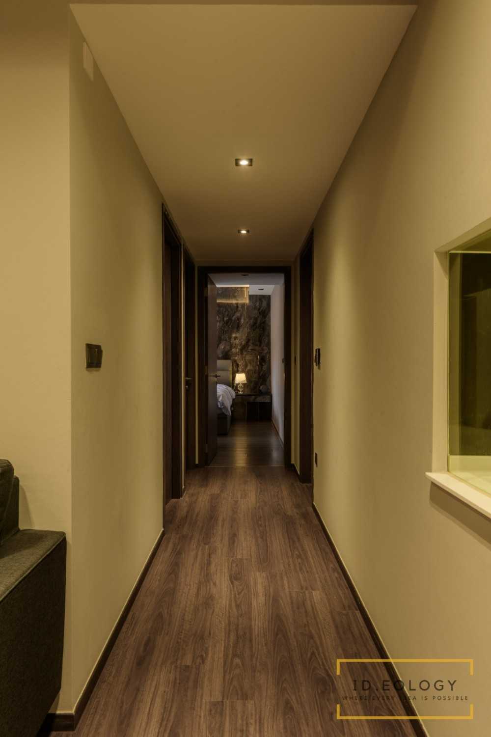 Modern Living Room with Herringbone Tiling and Cement Floor