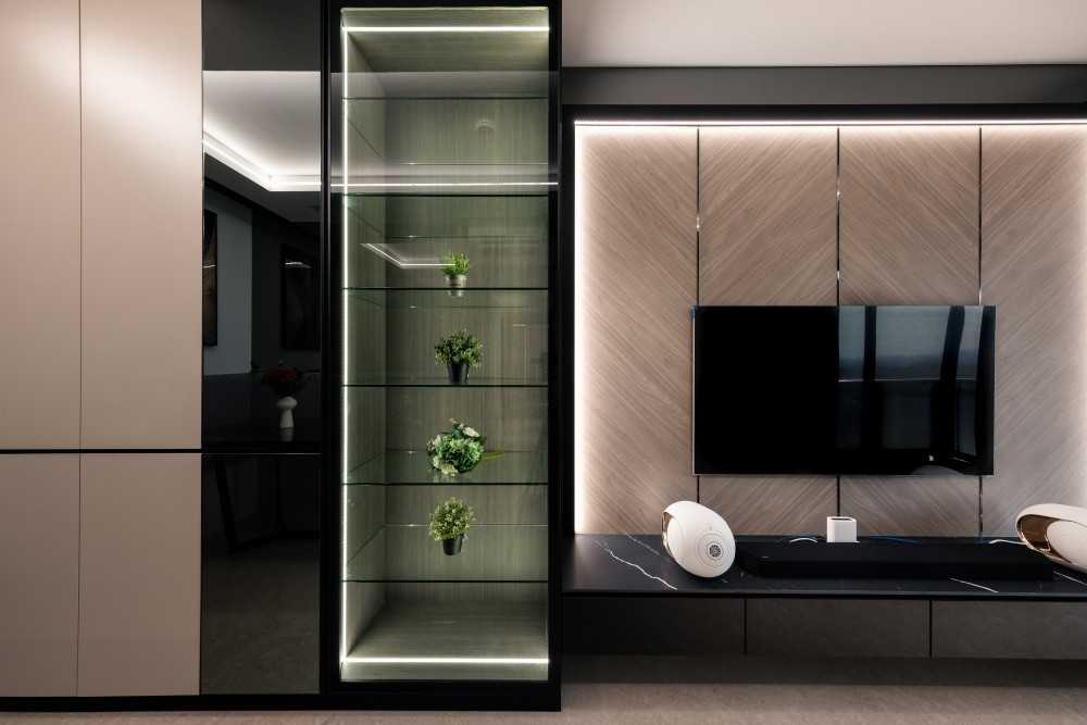 Contemporary Living Room with Marble Floor and TV Console