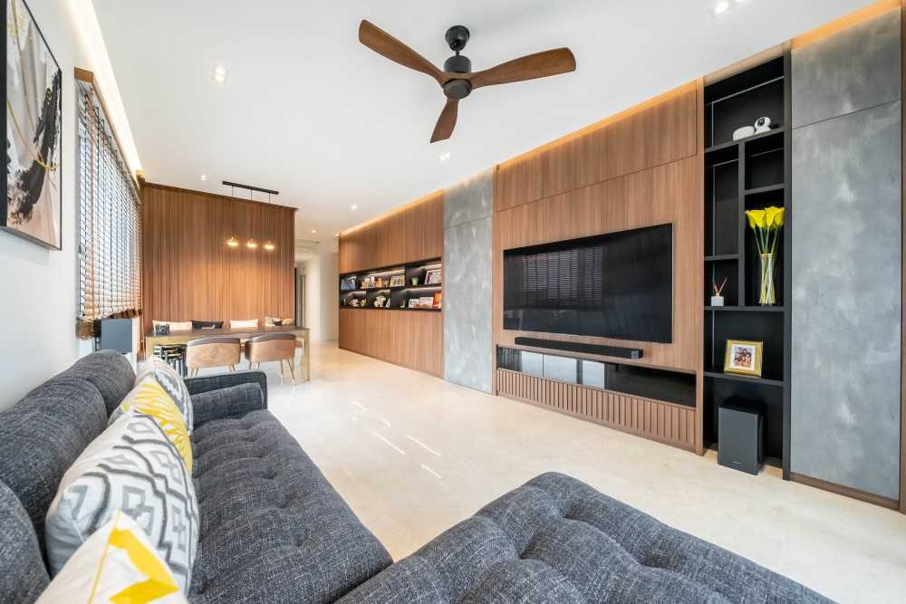 Modern Living Room with TV Console and Feature Wall