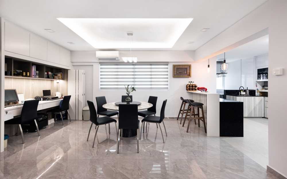 Contemporary Dining Room with Cove Lighting and Dining Table