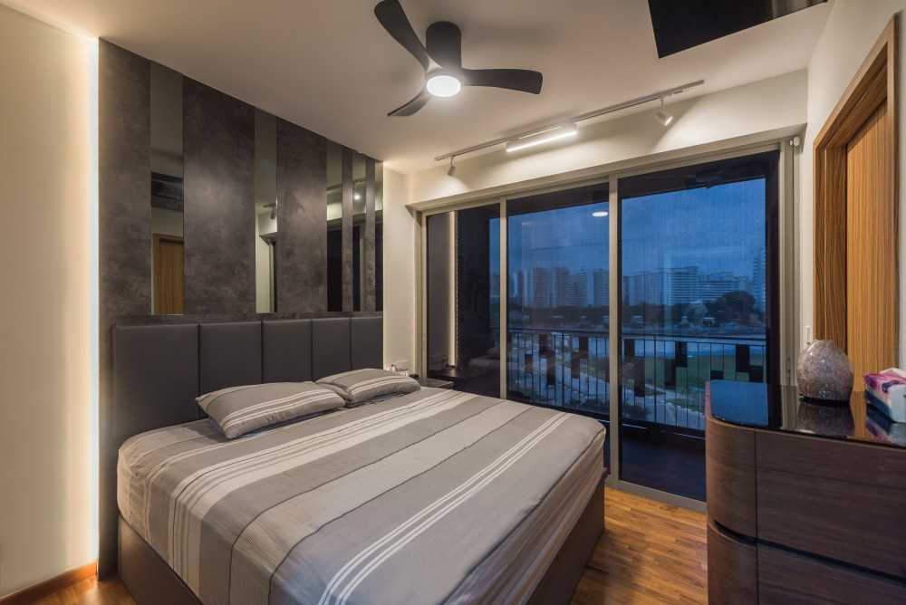 Contemporary Bedroom with Parquet Floor and Queen Bed