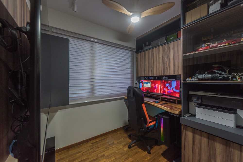 Contemporary Bedroom with Bookshelf and Storage Cabinets