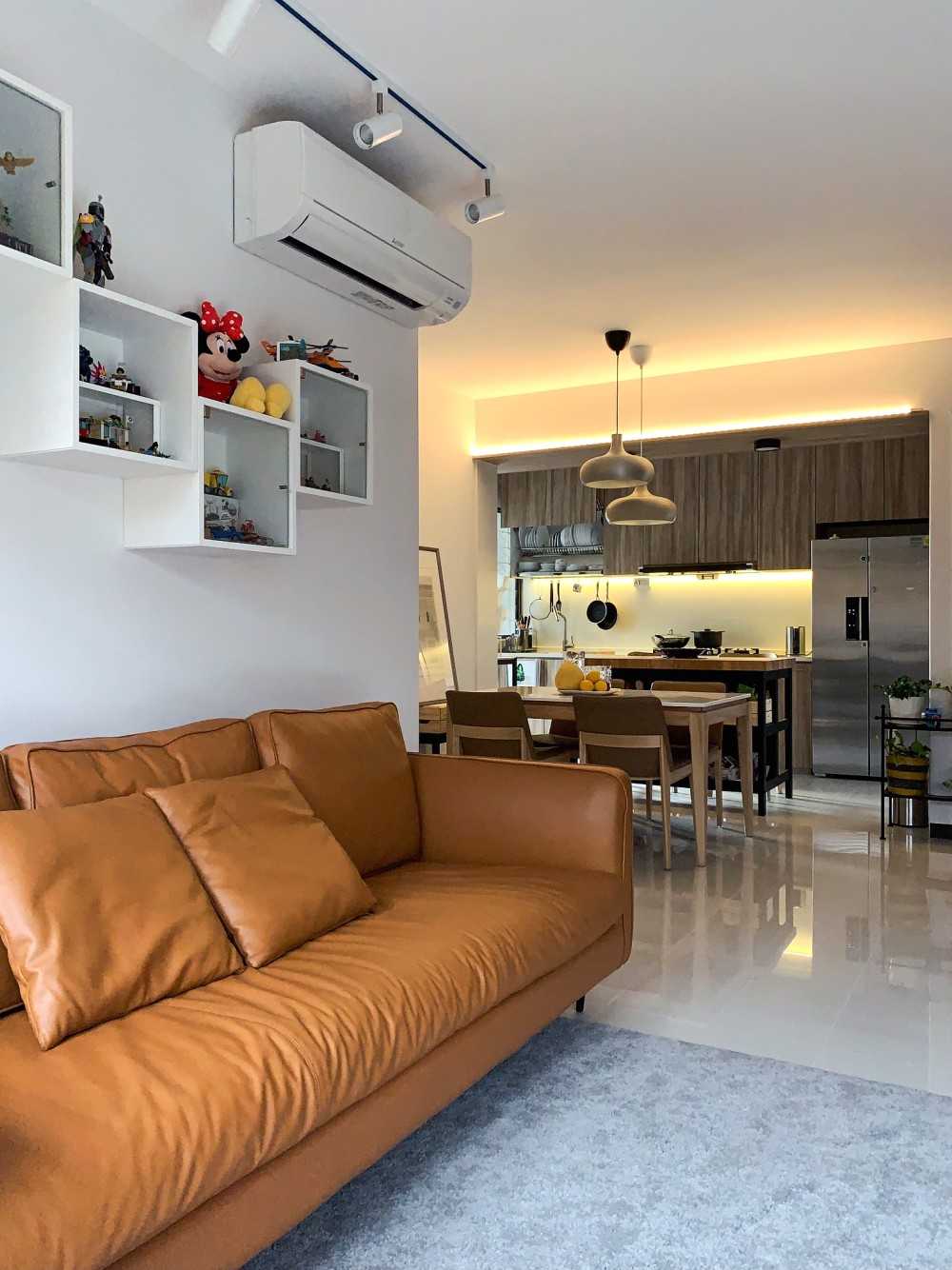 Contemporary Living Room with Ceiling Light and Sofa