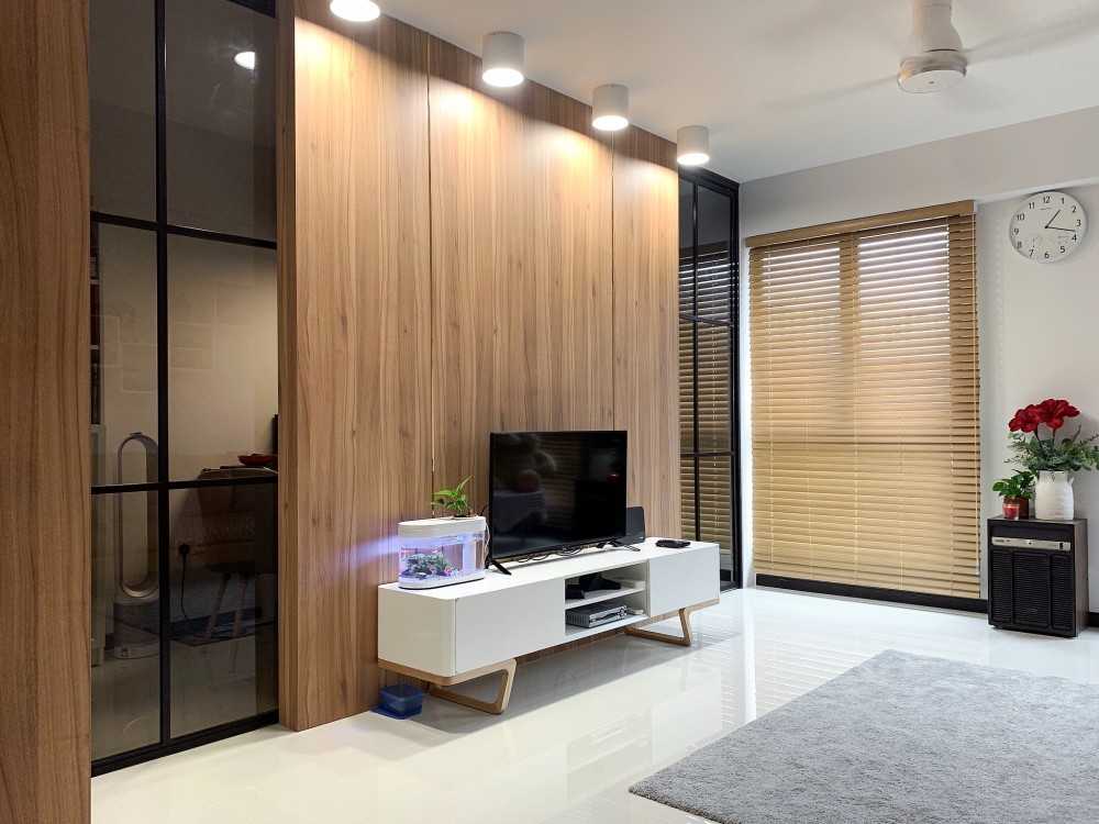 Contemporary Living Room with TV Console and Feature Wall