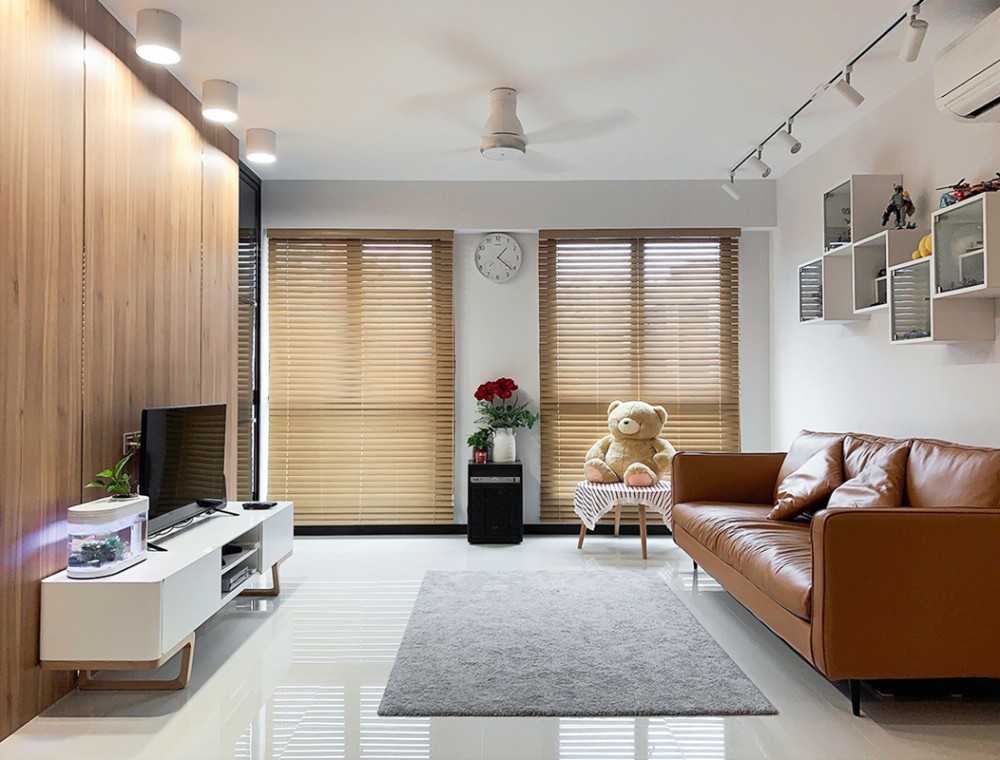 Contemporary Living Room with TV Console and Feature Wall