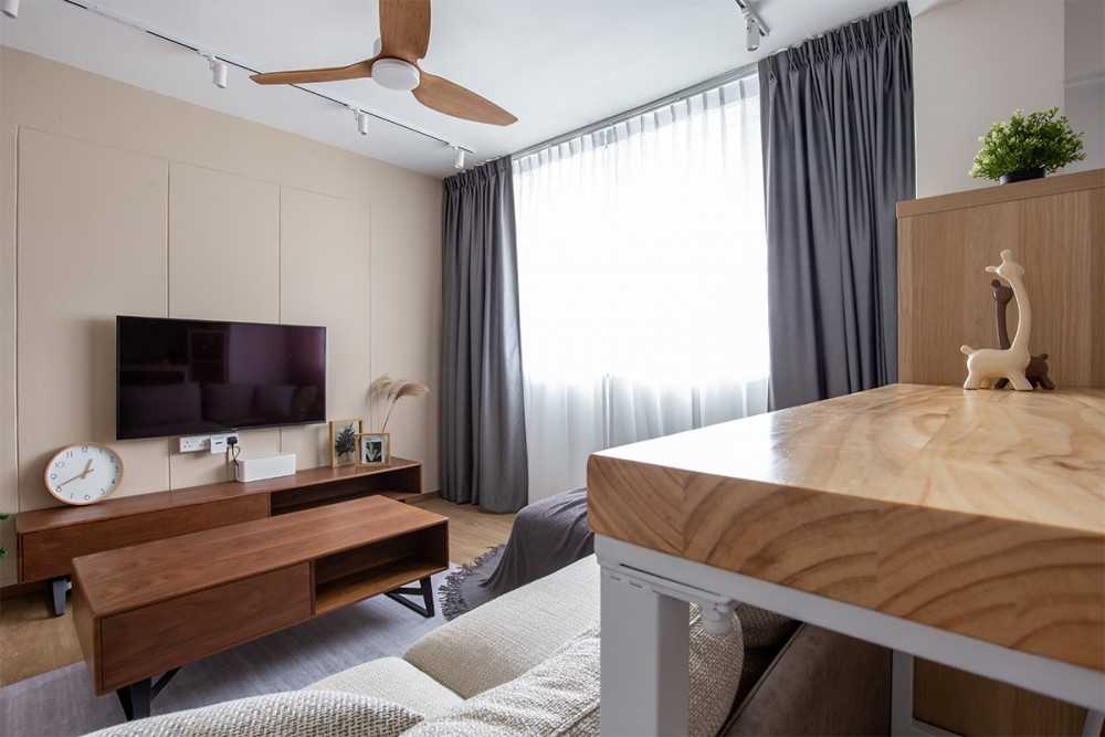 Scandinavian Living Room with Vinyl Flooring and TV Console
