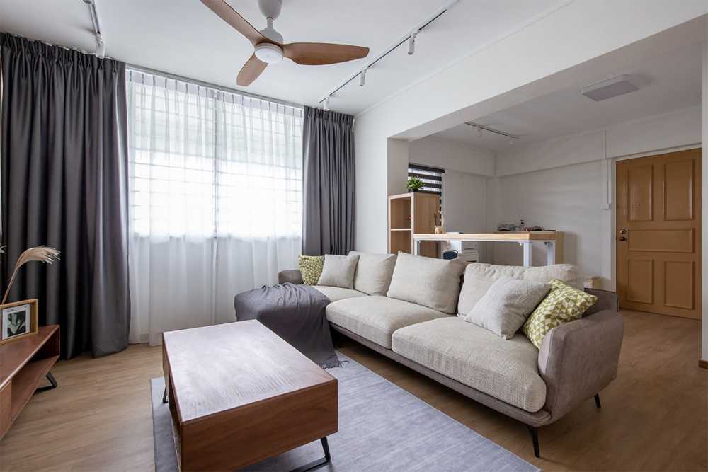 Scandinavian Living Room with Vinyl Flooring and Sofa