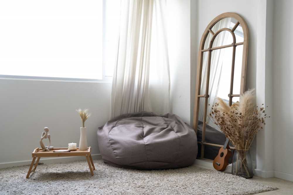 Scandinavian Living Room with Vinyl Flooring and Mirror