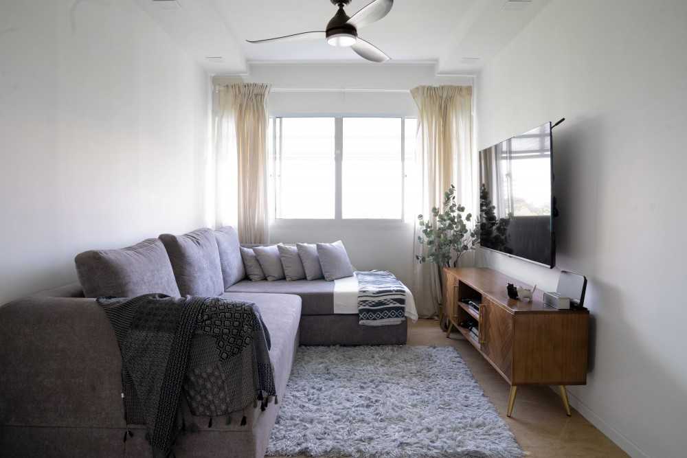 Scandinavian Living Room with Vinyl Flooring and TV Console