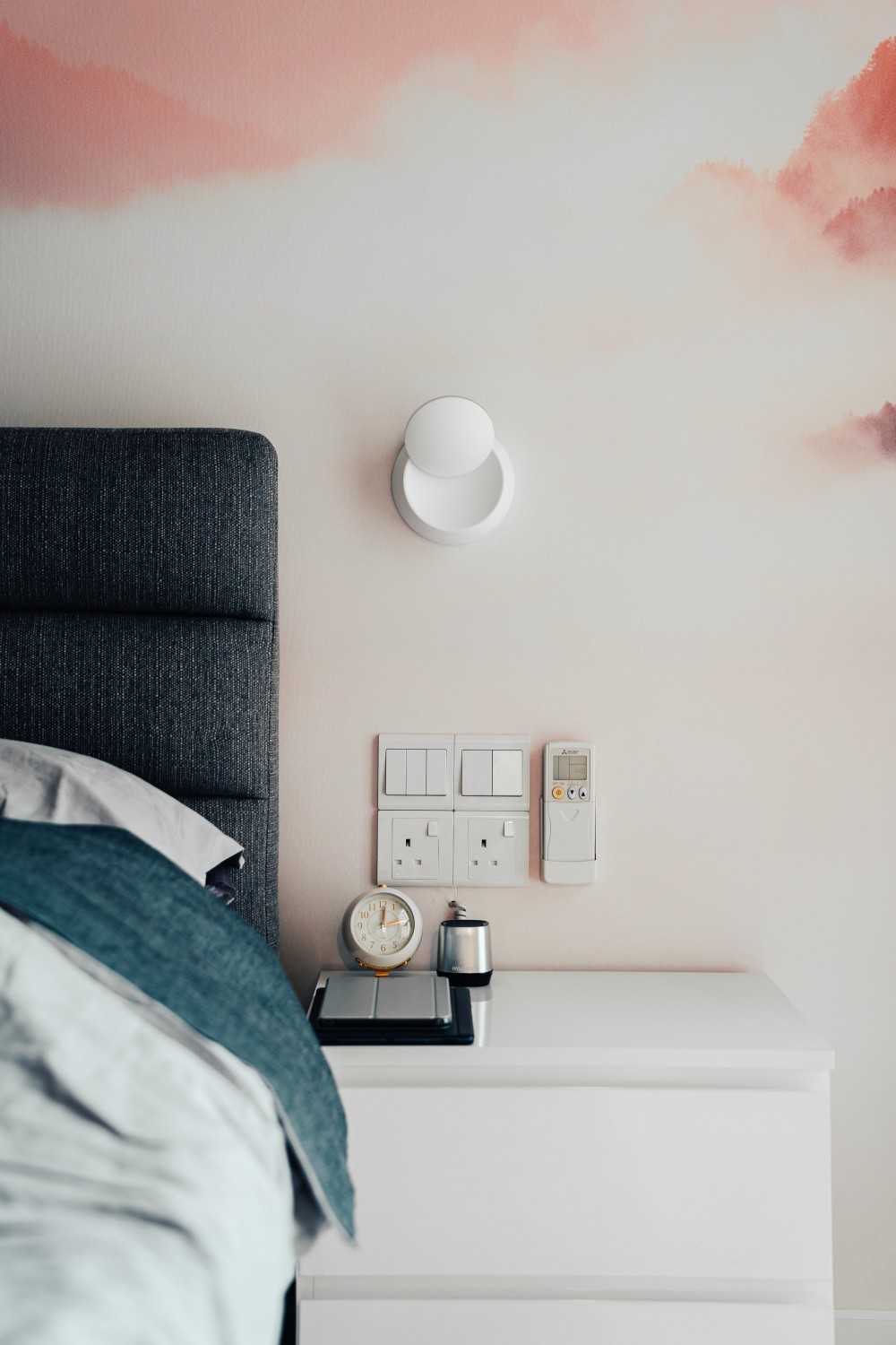 Scandinavian Bedroom with Bedside Table and Bed