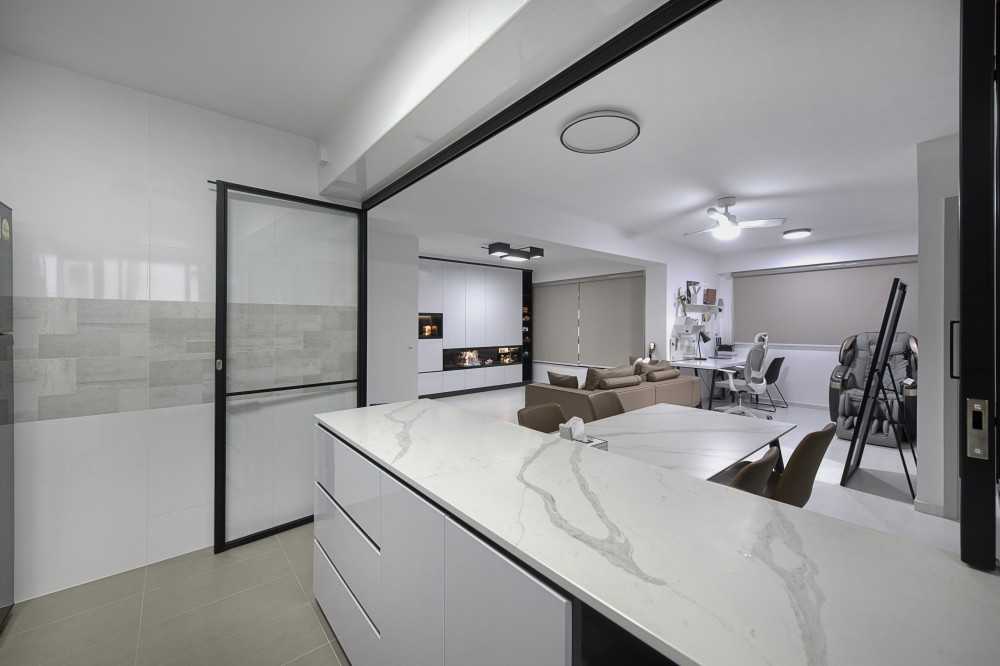 Modern Kitchen with Countertop and Kitchen Window