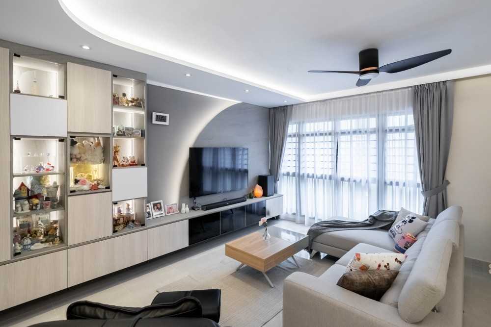 Contemporary Living Room with Wood Flooring and TV Console