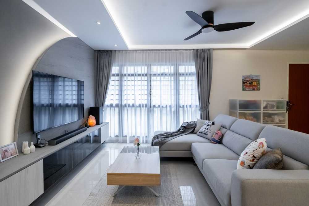Contemporary Living Room with TV Console and Ceiling Light