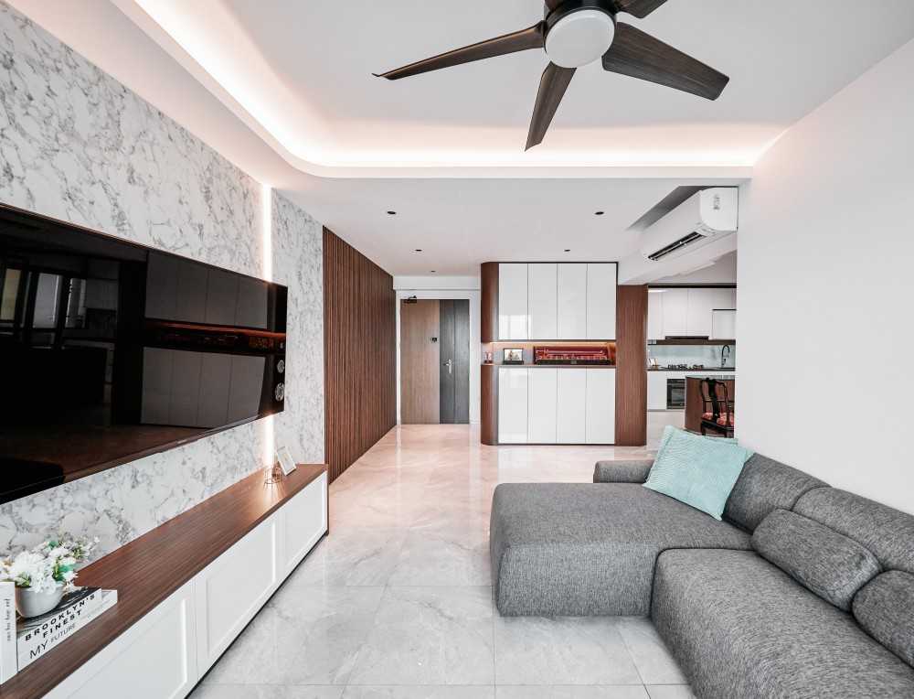 Contemporary Living Room with TV Console and Feature Wall