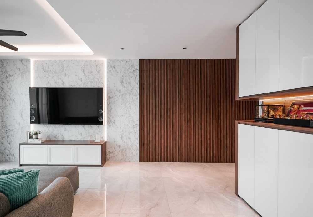 Contemporary Living Room with Feature Wall and TV