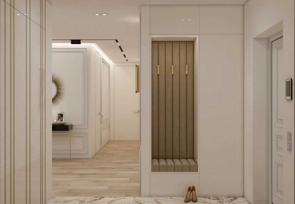 Contemporary Living Room with Marble Floor and Mirror