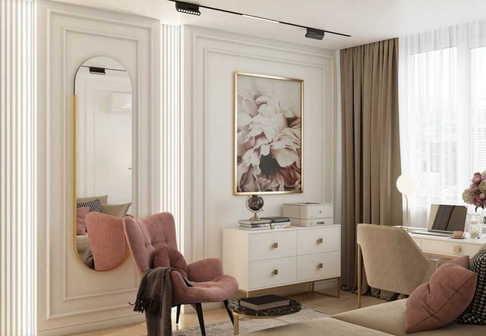 Contemporary Bedroom with Wood Flooring and Mirror