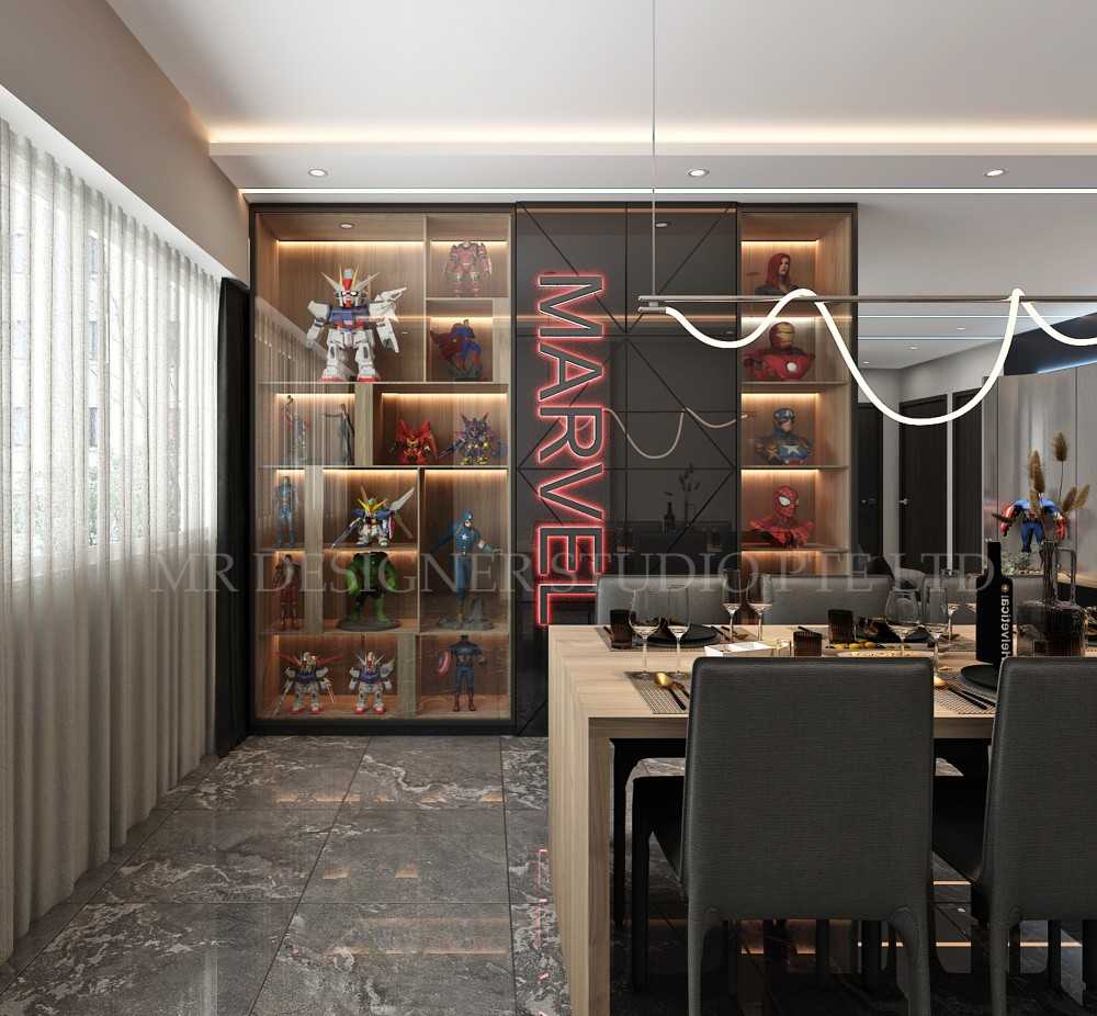 Industrial Dining Room with Drop Ceiling and Ceiling Light